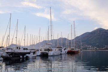 Poster - Boats in the in the bay of Bar, Montenegro