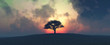 canvas print picture - sunset and tree