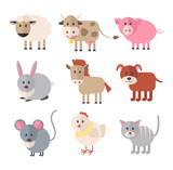 Fototapeta  - Farm animals. Vector flat icon set