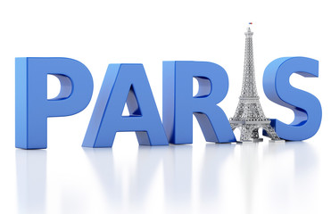 3d Paris word with eiffel tower.