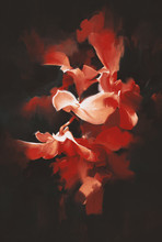 Beautiful Red Flowers In Dark Background With Oil Painting Style