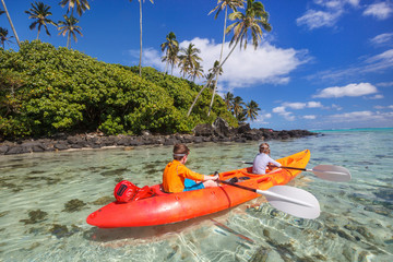 Poster - Kids kayaking in ocean