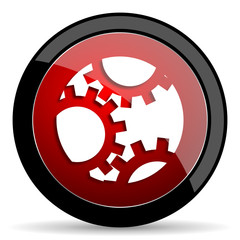 Aufkleber - gear red circle glossy web icon on white background - set440