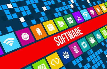 software concept image with technology icons and copyspace