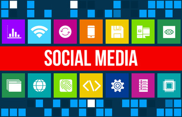 Wall Mural - Social Media  concept image with technology icons and copyspace