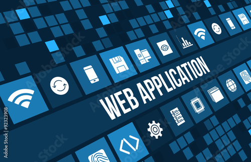Fotografie, Obraz Web application concept image with technology icons and copyspace