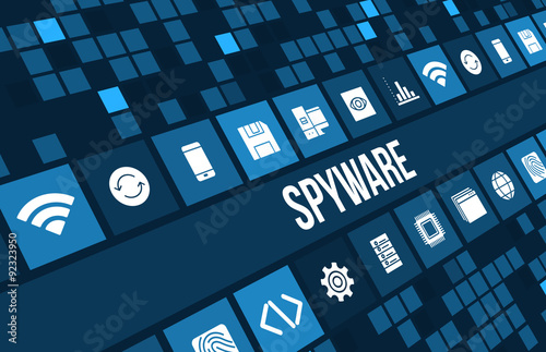 Fotomural Spyware concept image with technology icons and copyspace