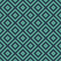 Wall Mural - seamless neon blue op art ethnic pixel tribal textile pattern vector