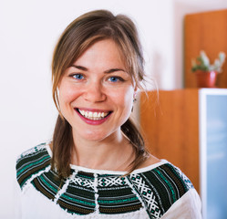 cheerful young girl in casual clothing