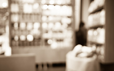 Leinwandbilder - Blurred background : Vintage filter ,Product shelf in Coffee sho
