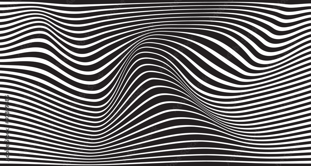 black and white mobious wave stripe optical design - obrazy, fototapety, plakaty 