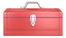 Red Toolbox. Classic Red Metal Toolbox. Front View. Isolated.
