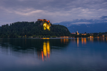 Wall Mural - Bled Castle at Bled Lake in Slovenia at Night