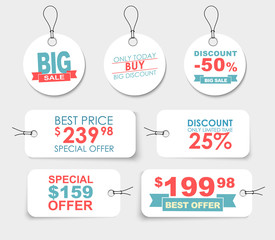 Set of white price tags of different shapes