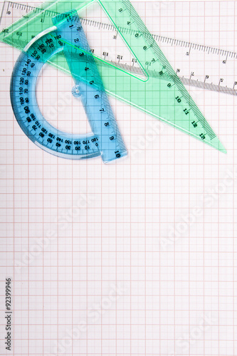 drawing tools on blue graph paper with copy space buy this stock