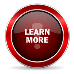 Poster - learn more red circle glossy web icon, round button with metallic border