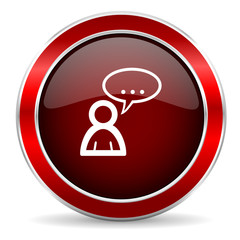 Poster - forum red circle glossy web icon, round button with metallic border