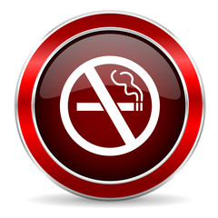 Poster - no smoking red circle glossy web icon, round button with metallic border