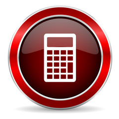 Aufkleber - calculator red circle glossy web icon, round button with metallic border