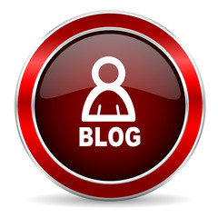 Poster - blog red circle glossy web icon, round button with metallic border
