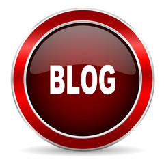 Poster - blog red circle glossy web icon, round button with metallic border