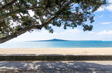 Rangitoto Island View From Mission Bay In Auckland,New Zealand.