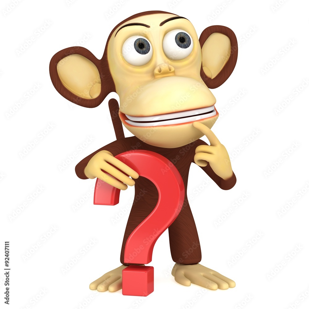 Monkey Question Face 3d funny monkey with red question mark Stock Illustration | Adobe Stock