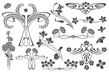 Wall Mural - Vector set flower vignette  on different versions