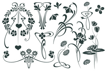 Wall Mural - Vector set flower vignette  on different versions