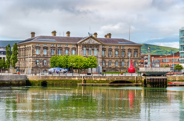 Sticker - View of Custom House over the river Lagan in Belfast