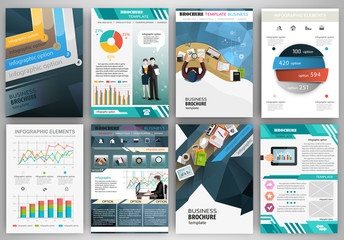 Wall Mural - Blue business brochure template with infographic elements