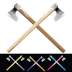 Axes crossed isolated on black and white. Vector, illustration.