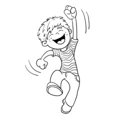 Wall Mural - coloring page outline of a cartoon jumping boy