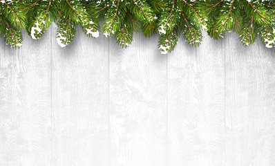 christmas wooden background with fir branches