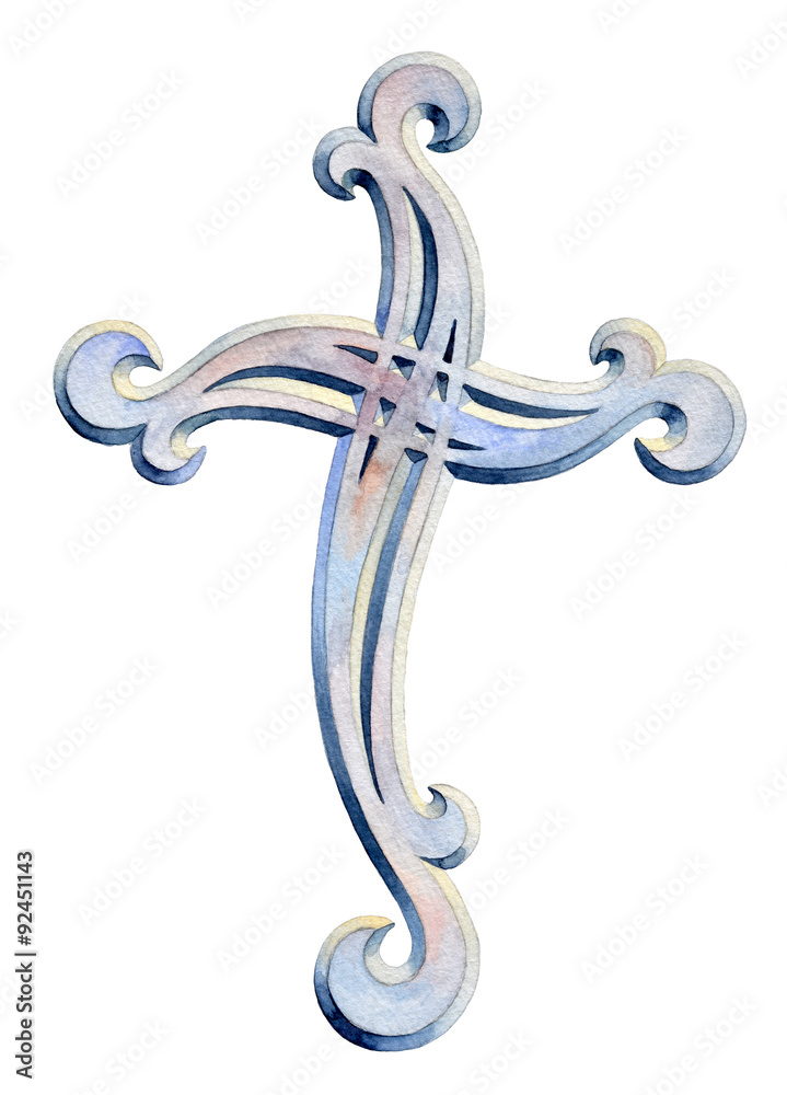 hand painted ornate watercolor cross, marbled stone texture, old ...