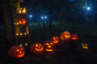 Halloween Jack-o-Lantern pumpkins outdoor