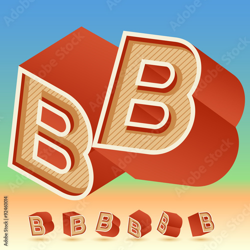 3d Vector Retro Alphabet For Summer Typography Design All Symbols In Set Have 8 Random Points Of View Letter B Wall Mural Alexey Popov