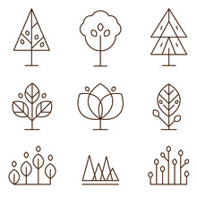 Plants And Trees Icons Set Linear Style