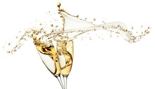 Champagne Splashes From Glasses Isolated On The White Background