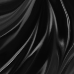 luxurious black material background illustration, elegant waves of black satin fabric flowing or draped in abstract design