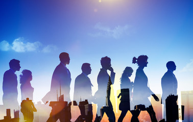 Wall Mural - Silhouette Business People Commuter Walking Rush Hour Concept