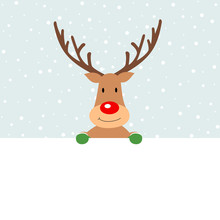 Cute Christmas Reindeer Holding A Blank Banner