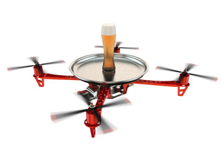 Waitress drone with a glass of beer on tray