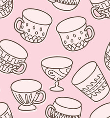 Wall Mural - antique cup doodle seamless background