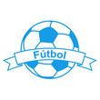 Icono plano cinta texto Futbol azul con balon