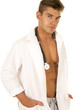 Doctor with open jacket serious expression look