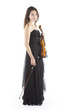 © ahavelaar - brunette holds violin in studio against white background