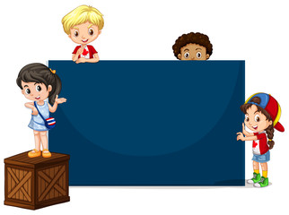 Children around the blue board