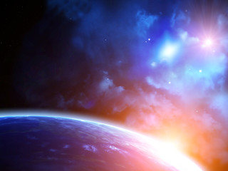 Wall Mural - space scene with planets and nebula