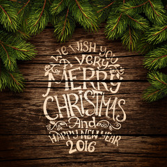 Wall Mural - Christmas typography on wooden texture